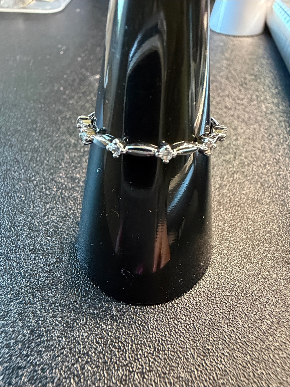 Delicate Silver Floral Link Ring with Sparkling Accents - Silver